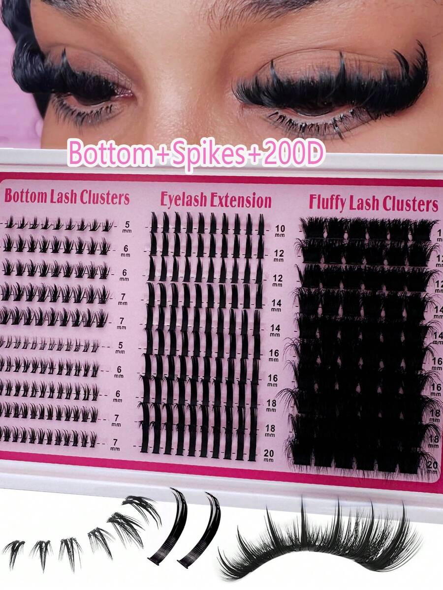 305pcs/295pcs/285pcs/275pcs/265pcs 4 IN 1 Lash Clusters 200D/160D/120D/100D80D/60D Long 6-20mm Lash Spikes Lower Eyelashes Reusable Bottom Lashes Eyelash Clusters Volume Individual Lashes DIY Spiky Lash Extension Manga Cluster Eyelash Extensions Mink Strips Lashes Thick - D - 查看 1