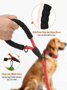 Reflective Dog Leash, Heavy Duty Nylon Rope, With Waste Bag Dispenser, High Visibility Reflective Strap, Suitable For Medium To Large Dogs, 5' X 1/2' And 6' X 1/2/ - Red - View 2
