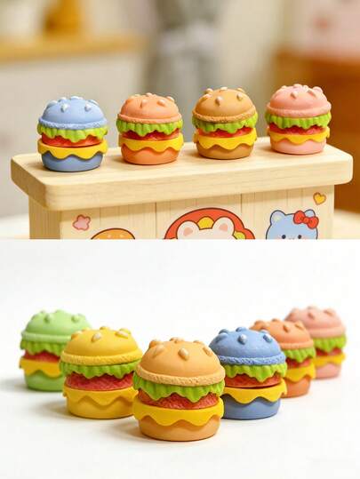 7个迷你逼真马卡龙彩色大汉堡DIY配件，自制冰箱贴，厨房桌面电脑键盘装饰