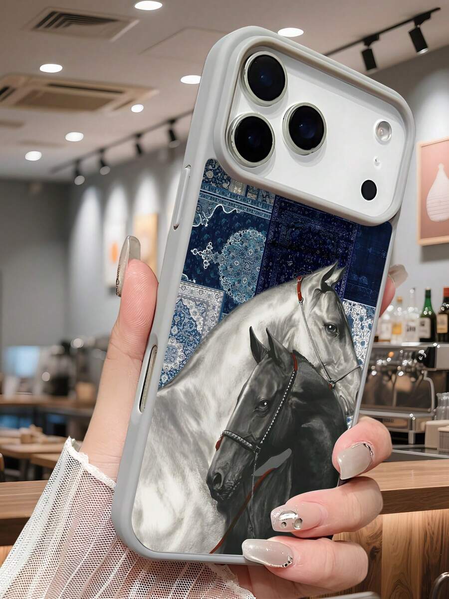 Elegance Black White Dual Horses Portrait Background Unique Luxury Equine Art Magnetic Phone Case, Vintage Pattern Gift Classic Contrast Accessory,Horse Year Gifts For Friends,Compatible With Iphone 17 Pro Max 17pro 17Air 17 16 15 14 13 12 11 X XS XSMAX Plus Pro ProMax S25Ultra S25 S24 S23FE S22 Plus FE Case - 黑色 - 查看 1