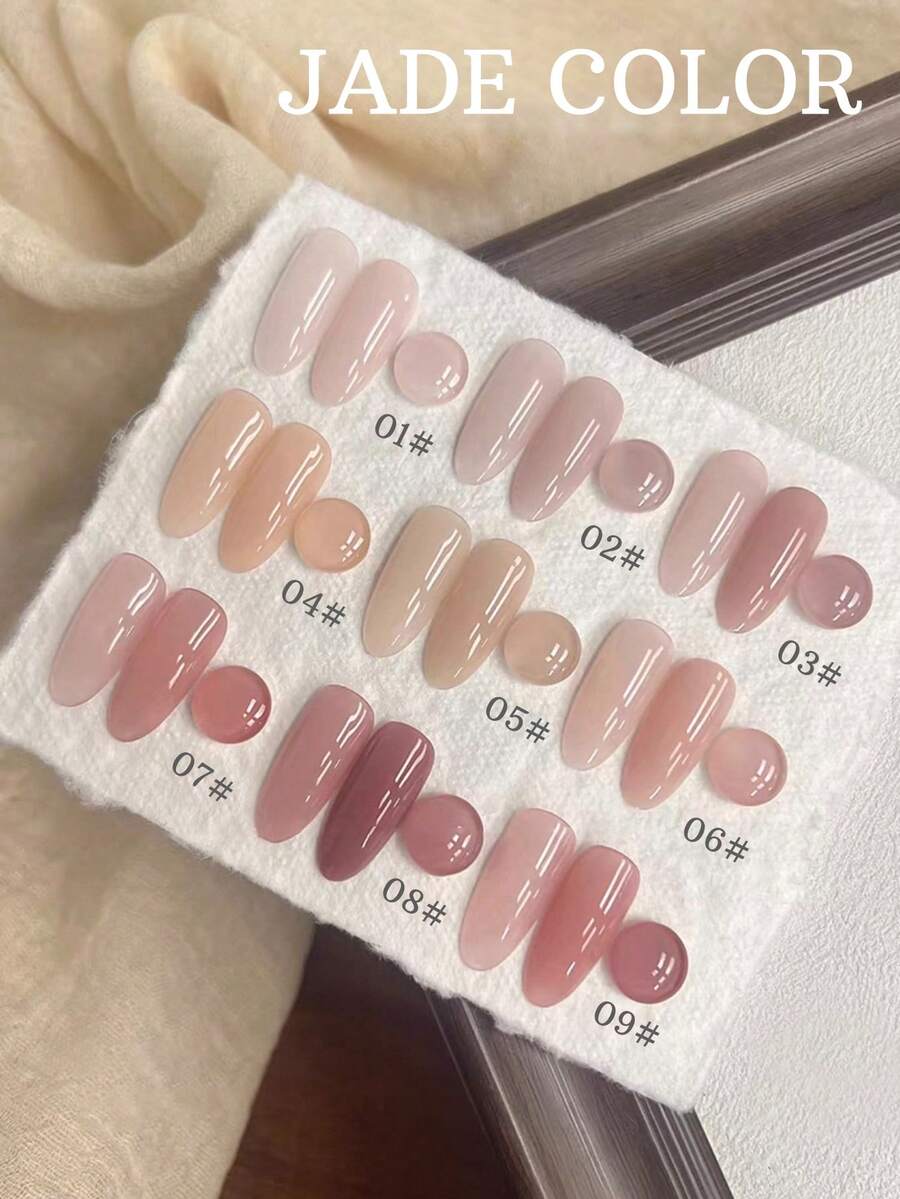 Miss Leia 1-9 15ml 春夏指甲油 - 玉粉色凝胶指甲油，美白百搭，啫喱肤感，透明彩色凝胶底油，新手友好型美甲，UV/LED固化，可浸泡半永久，适用于美甲沙龙套装、DIY、居家、节日送礼佳品，四季皆宜