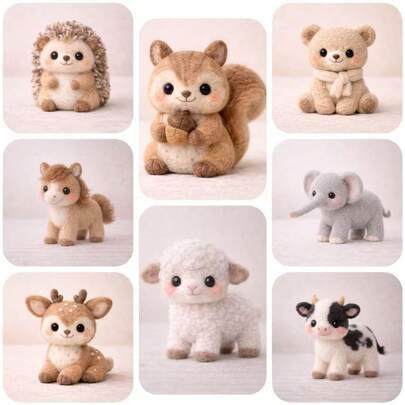 1Set Animal Needle Felting Kit, Felting Kits For Beginners Adult With Step-By-Step Tutorials, Horse/Sheep/Elephant/Cow/Squirrel/Bear/Hedgehog/Deer DIY Felting Kit, Cute Funny Home Decorative Ornaments, Birthday Valentine's Day And Christmas Gifts