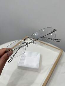 1pc Men's Retro Casual Square Frameless Gold Optical Glasses, Suitable For Daily Wear And Street Photography - Multicolor - View 14