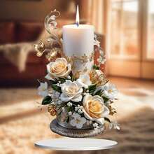 2 Peças Suporte Decorativo de Vela Acrílico Estilo Boêmio Plano com Base - Decoração Floral de Mesa de Plástico para Quarto, Casa e Escritório, Sem Necessidade de Eletricidade, Presente Ideal para Ano Novo - Multicolorido - Visão 6