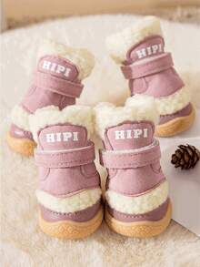 4pcs Dog Paw Protector Boots, Dog Snow Boots With Hip Hop Letter Print, Suitable For Small Dogs, Anti-Slip Dog Shoes, Warm And Waterproof Winter Sports Shoes, Suitable For Hardwood Floors And Outdoor Walking - Multicolor - View 14