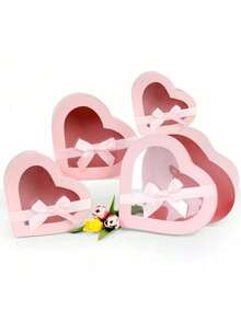 4个/套心形蝴蝶结礼盒，PVC心形礼盒套装，适用于情人节、婚礼礼物、新年、母亲节礼物、节日派对礼物 - 彩色 - 查看 15