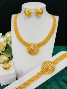 Juego de joyería de 4 piezas con forma de gota de agua para mujeres: collar, aretes, pulsera, anillo. Adecuado para novias en Arabia Saudita, Dubái, Europa y América, fiestas de boda, citas, vestidos formales, Día de la Madre, San Valentín, regalos festivos, uso diario, mamá, Día de la Madre, regalo