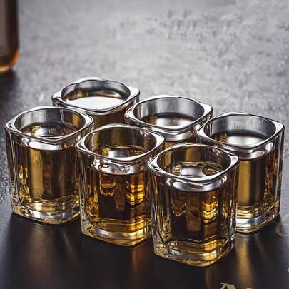 2/6 piezas Juego de vasos de chupito de cristal para whisky, apropiado para whisky, brandy, vodka, tequila, con tema navideño, ideal para actividades al aire libre, piscina, playa, viajes, campamento, picnic