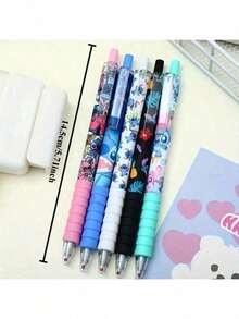 5支装 Stitch 凝胶笔，0.5mm 黑色墨水签名笔，学生用品，办公文具，礼品，适用于学校、办公室和家庭，可用于记笔记，返校季必备 - 乾枯玫瑰色 - 查看 5