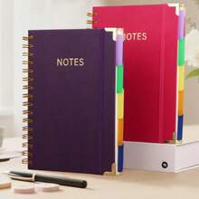 A5 Spiral Notebook - 300 Pages Hard Cover PU Notebook, 100GSM Thick Paper, Retro Style, Horizontal Lines, Faux Leather Cover, Suitable For Work, School And College Planning, Notebook And Diary With Removable Dividers And Tabs, 5 Subjects, College Ruled, College Notebook, Student Planner - Multicolor - View 6