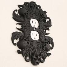 1 pieza Marco decorativo con diseño de calavera y murciélago estilo gótico, cubierta de placa de interruptor de pared 3D en relieve, fácil instalación, sin batería - Negro - Ver 6