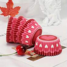 100pcs/Set Spring Wedding Party Grease-Proof Dessert Paper Cups, Romantic Heart Pattern Cupcake Liners, Muffin Cups, Cake Cups For Friends Gathering - Multicolor - View 12