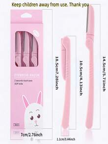 3pcs Pink Eyebrow Trimmer Set, Facial Hair Removal Tool, Portable Women's Eyebrow Shaper, Stainless Steel Blade Eyebrow Razor, Makeup Grooming Tool, Hair Care, Depilation Tool, Foldable - Multicolor - View 6
