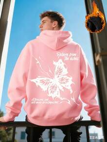 2025 Men's Pink Graffiti Butterfly Print Sport Hooded Sweatshirt - Streetwear Pullover With Black & White Graphic - White - View 12