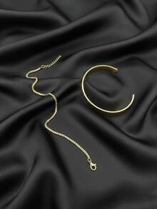 2pcs/Set Stainless Steel 18K Gold Plated Open Bangle Bracelet Set, Minimalist Design, Versatile For Sports, Suitable For Holiday, Birthday, Graduation Gifts - Gold - View 2