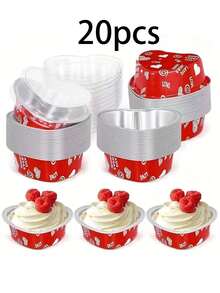 10/20/50个装情人节心形铝箔蛋糕盒，3.4盎司/100毫升蛋糕盒，适用于情人节、母亲节、婚礼套装 - 彩色 - 查看 11