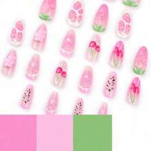 Sweet Pink Fresh Fruit Wear Nails Cherry Strawberry Nail Art False Nails Nail Stickers - 2XB1-13244 - 查看 4