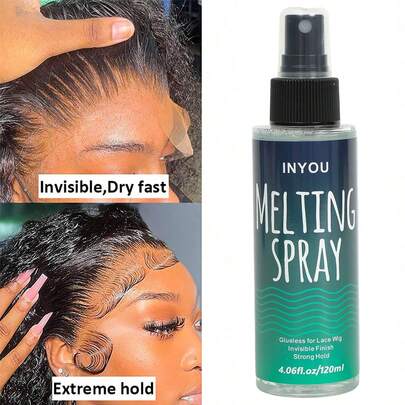 120ml Lace Melting Spray, Suitable For Tape-Free Lace Front Wigs, Strong Hold With No Trace, Quick Drying Edge Control Melting Spray For Lace Closure And Frontal, Extremely Strong Styling Spray To Create Natural Hairline Effect