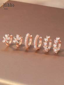 Hihho 6 件简约时尚花朵吊坠耳环套装，镶嵌人造锆石，奢华珠宝耳环礼物，情人节、妈妈、母亲、母亲节、礼物