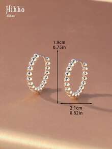 Hihho 1pair Fashionable Minimalist Pearl Decor Hoop Earrings For Daily Wear - Silver - View 8