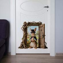 1pc Rabbit Holding Colorful Eggs Doorframe/Wall Sticker, DIY Removable PVC Self-Adhesive Decal, Suitable For Spring Easter Bedroom, Living Room, Balcony And Shop Window Decoration - Multicolor - View 6