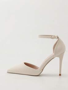 Tacones altos con punta estilizada y diseño calado, sandalias de tacón de aguja súper alto con punta puntiaguda y escote bajo para mujer - Albaricoque - Ver 2