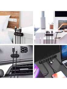 1pc Black 5-Hole Rubber Cable Organizer, Adhesive-Backed Cable Holder For Home/Office Phone Charger, Data Cable, Earphone Wire Management