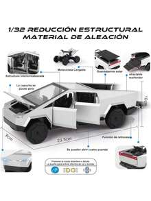 Camión De Juguete 3 en 1 con Caravana Desmontable y Motocicleta Todoterreno, Modelo Cybertruck a Escala 1:32 con Luces, Sonido y Piezas móviles, Regalo Ideal para niños y Adultos. (B),38073696 - Celeste - Ver 2