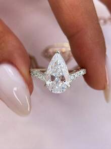 1 Stück 925 Sterling Silber klassischer tränenförmiger Ring, Paargeschenk für Valentinstag, Weihnachten, Geburtstag, eleganter Anhänger-Ring, Geschenk für Frauen - glitzernde Wassertropfen - Übersicht 4