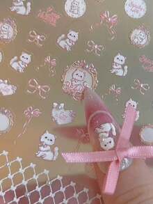 1 pieza 2026 Nuevo lindo lazo gato estilo francés crema lindo estilo corazón en relieve pegatina de arte de uñas decoración de uñas suministros de uñas - Multicolor - Ver 6