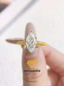 1pc 2ct Romantic And Brilliant Six-Prong Marquise-Cut Melee Moissanite Wedding Ring, S925 Sterling Silver Luxury Engagement Ring, Promise Ring, Anniversary Ring, Women's Jewelry Gift, New Year's Gift - Six-pronged Horse-eye Moissanite Ring - 2CT - View 6