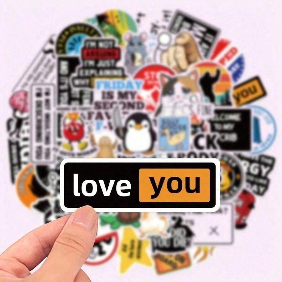 50-Pack Funny Graffiti Vinyl Stickers, White Reusable Decals For Luggage, Notebook, Storage Box, Holiday Gift Decor - Nhiều màu - Xem 1