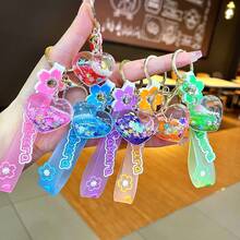 Acrylic Heart-Shaped Keychain With Flowing Liquid Glitter, Cute Bag Charm, Perfect Gift For Birthday, Holiday, And Special Occasions - Multicolor - View 2