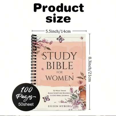 1 Floral Spiral Notebook - Women's Bible Study, 52-Week Themed, Christian Journal, 100 Pages Per Side, For Scripture Study And Prayer Recording; Elegant Pink Religious Gift, Suitable For Church Friends, Family, Coworkers, Spiritual Journalers, Floral Decorative Art Cover Design, High-Quality Printing, Paper