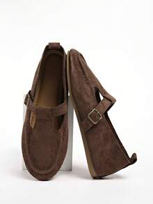 Japanese Style Mary Jane Shoes For Women, Square Toe Flat Slip-On Loafers, Versatile, Spring/Autumn - Brown - View 4