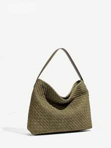 高端大容量女士编织水桶包，可腋下单肩斜挎，柔软复古手提包，涤纶内衬 - 彩色 - 查看 5