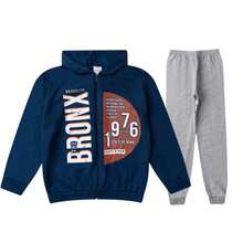 MEN'S SEPARATE SET OF ZIPPERED SWEATSHIRT JACKET WITH HOOD AND SWEATSHIRT PANTS (SIZES 10 TO 14) - 藏蓝色 - 查看 4