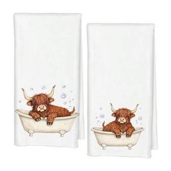 Bathtub Bubble Funny Cow Design Kitchen Towel Gift, Super Absorbent, Cartoon Design, Machine Washable Reusable Towel, Suitable For Home, Kitchen, Bathroom, Car, Window Cleaning - Soft Knitted Dish Towel