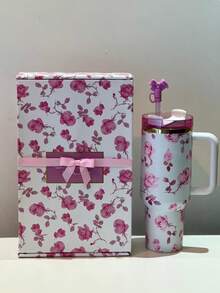40 OZ, Floral Blue (Blooming Blossoms), Floral Purple (Happy Thoughts), Floral White (Rose White), Floral Pink (Classic), Comes With A Limited Edition Gift Box, Best-Selling Product, A Large Capacity Stainless Steel Vacuum Insulated Water Bottle, Handle Mug, Straw, And Leak Proof Lid. Adopting Vacuum Insulation Technology, This Large Capacity Double-Layer Vacuum Insulated Water Bottle Is Suitable For Sports, Travel, Outdoor Activities, Fitness, Office Use, As Well As Teacher Gifts, Valentine's Day Gifts, Birthday Gifts, Thanksgiving Gifts, Christmas Gifts, Halloween Gifts, Halloween Party Gifts, Party Supplies And Other Scenarios. It Is Perfect For Various Beverages, Including Ice Water, Iced Tea Or Coffee, Iced Drinks And Hot Drinks. - White Flowers (rose White) - View 1