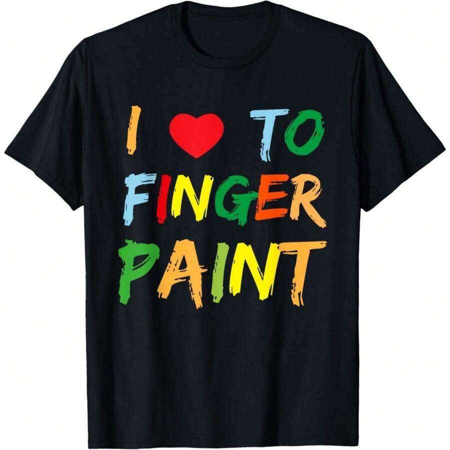 I Heart Love To Finger Im Paint Cute Couple Valentine Unisex T-Shirt - 黑色 - 查看 1