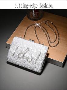 Valentine's Day "I Do" Wedding Season Women's Luxury European-American Clasp Open-Close Lining Anti-Slip Beaded One Shoulder Chain Evening Bag - White - View 10