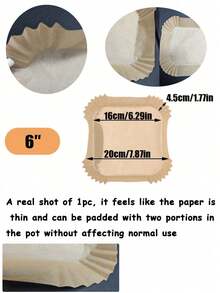 200张空气炸锅纸，内衬耐油防水空气炸锅纸篮碗，内衬6英寸100/50/25纸质空气炸锅衬垫，6英寸不粘方形烘焙纸，食用硅油纸，烤箱烧烤吸油纸，可重复使用，兼容大多数空气炸锅，情人节礼物，生日礼物，也是一份很棒的厨房礼物。