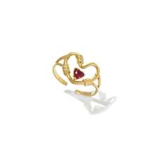 1PC Cute And Fashionable Pearl Pink And Red Zirconia Heart-Shaped Stainless Steel Open Adjustable Gold Ring, Perfect For Girls' Daily Wear, Parties, And As A Delicate Jewelry Gift.