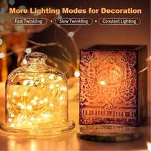 10 Battery Powered LED Mini String Lights Flashing Copper Wire Firefly Star Lights Suitable For Mason Jar Wedding Party Christmas Table Decoration, LED Fairy Lights, 100cm Silver Wire String Mini Lights Suitable For Bedrooms, Weddings, Mason Jars, DIY Crafts, Valentine's Day Scene Decoration, Flowers, Party Decoration, Yellow Lights, Fairy Lights Battery Powered String Lights Mason Jar Lights Silver Wire Lights Firefly DIY Parties Wedding Lights - 黃色 - 查看 8