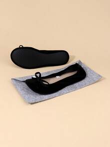 轻便如赤足般的芭蕾舞鞋，超便携超薄舞蹈鞋，黑色天鹅绒可折叠套脚舞蹈鞋，女士休闲家居拖鞋 - 黑色 - 查看 5