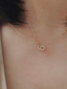 1件S925纯银双层戒指项链，镀金/铂金，镶嵌闪亮锆石，低过敏性，适合日常佩戴、派对、生日、圣诞节、情人节等场合，附赠首饰盒 - 白鑽 - 查看 9