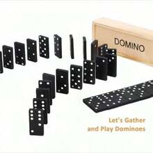 新品上市！28片黑色多米诺骨牌，木盒包装，木制多米诺骨牌游戏套装，完美礼物之选——生日礼物、男孩礼物、女孩礼物、圣诞礼物 - 彩色 - 查看 5