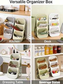 2pcs Multi-Functional Makeup Storage Box, Drainage Cutlery Organizer, Large Capacity Countertop Storage Rack, Suitable For Kitchen, Vanity, Bathroom, Bedroom, Office Desk - Makeup Tools, Kitchen Storage, Bathroom Accessories, Valentine's Day , Makeup Room Decor,Makeup Bag,Travel Essential - 彩色 - 查看 9