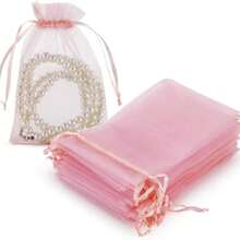 50/100pcs Pink Organza Bags, Gift Packaging Bags, Solid Color Organza Drawstring Bags, For Wedding Favors, Nylon Storage Bags, Jewelry And Accessories Packaging, Gift Decoration Packaging, Birthday Gift Jewelry Drawstring Bags, Household Items, Jewelry Packaging Mesh Bags, Holiday Party Supplies And Gift Hanging Bags. - Pink - View 6