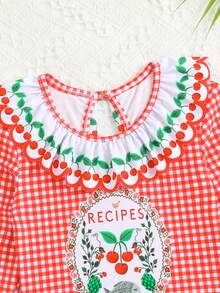 Young Girls Cute Plaid Cherry Print Ruffle One-Piece Swimsuit - Multicolor - View 4